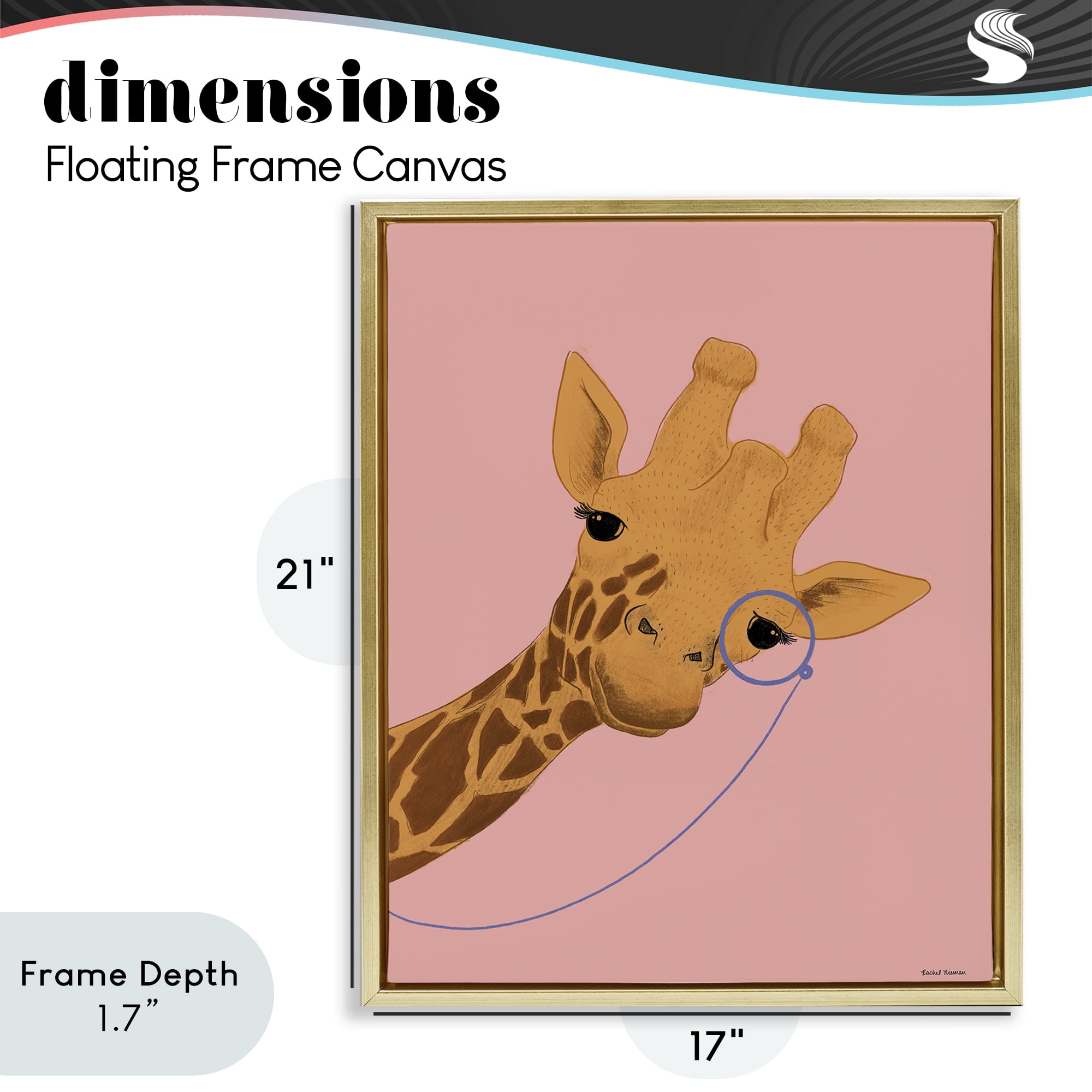 Stupell Industries Playful Giraffe with Monocle Gold Framed Floater Canvas Wall Art, design by Rachel Nieman