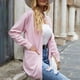 thumbnail image 5 of Cárdigan sólido para mujer, bolsillos laterales delanteros abiertos, ligeros, casuales, de punto Irfora Rosa/XL, 5 of 7