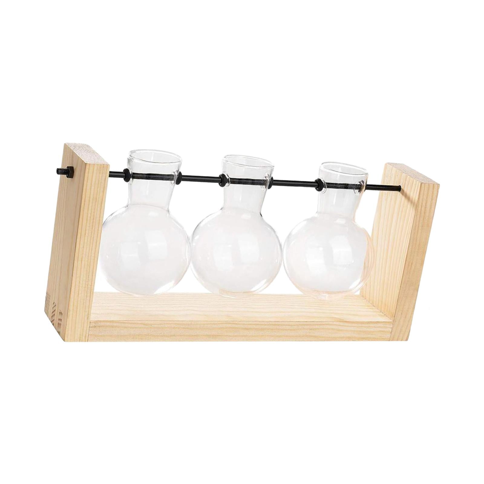 WLPZXP Glass Hanging Planter Hydroponic Vase Wall Mounted Plant Propagation with Wooden 28cmx12.5cm