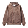 thumbnail image 5 of GEWSEY Women's Leopard Zip Up Hoodies Fall Y2K Graphic Hooded Sweatshirt Casual Oversized Warm Fleece Athletic Track Jacket Coat (Coffee, L), 5 of 6