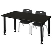 Kee 48" x 24" Height Adjustable Classroom Table - Mocha Walnut & 2 Andy 12-in Stack Chairs- Black