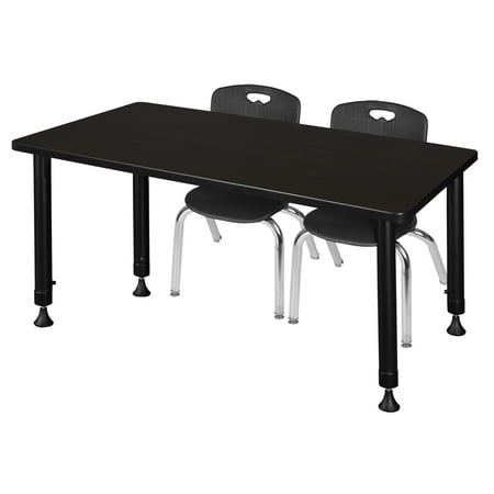 Kee 48" x 24" Height Adjustable Classroom Table - Mocha Walnut & 2 Andy 12-in Stack Chairs- Black