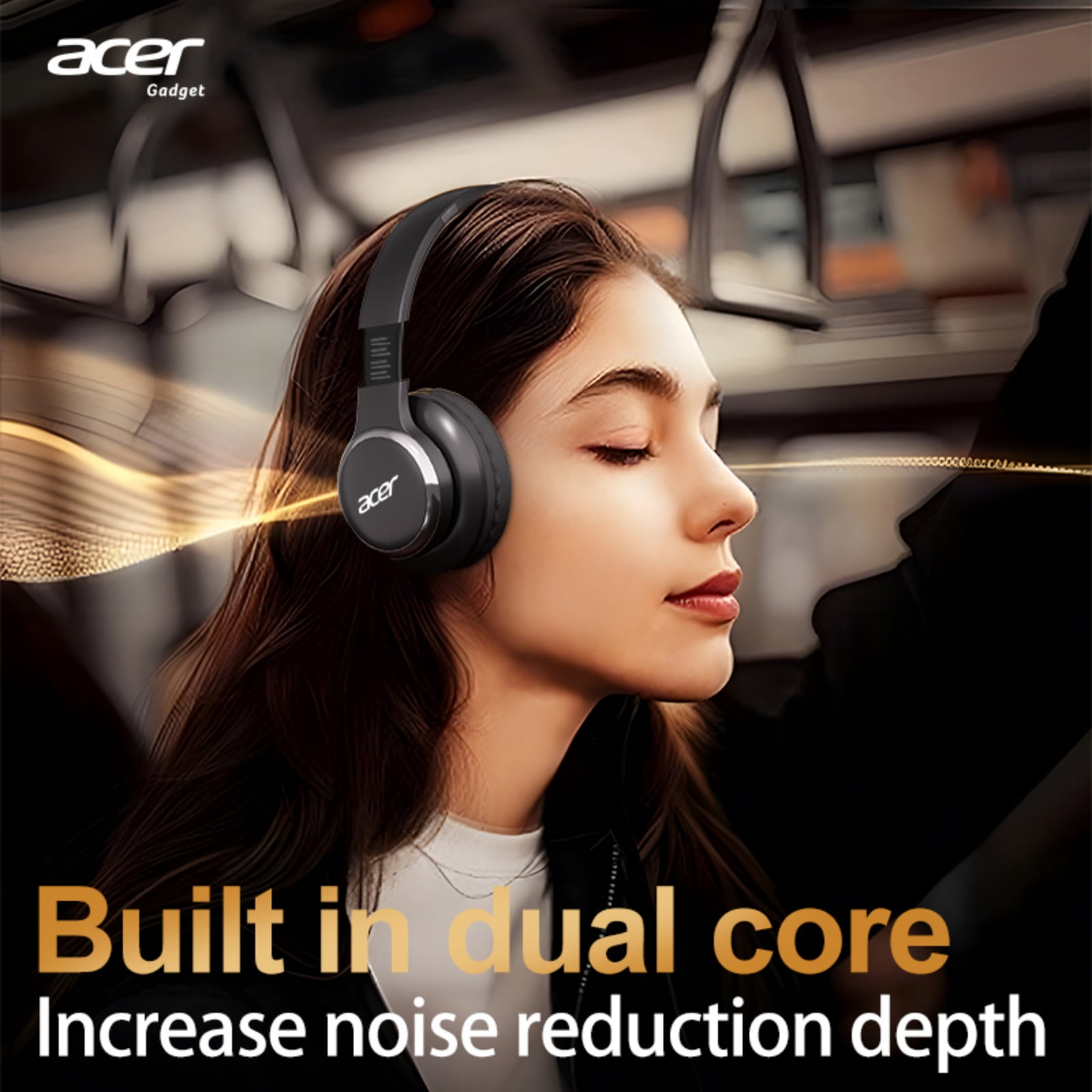 Acer Over-ear Headphones with 60H Playtime, Hi-Res Audio Foldable and Comfortable, Black