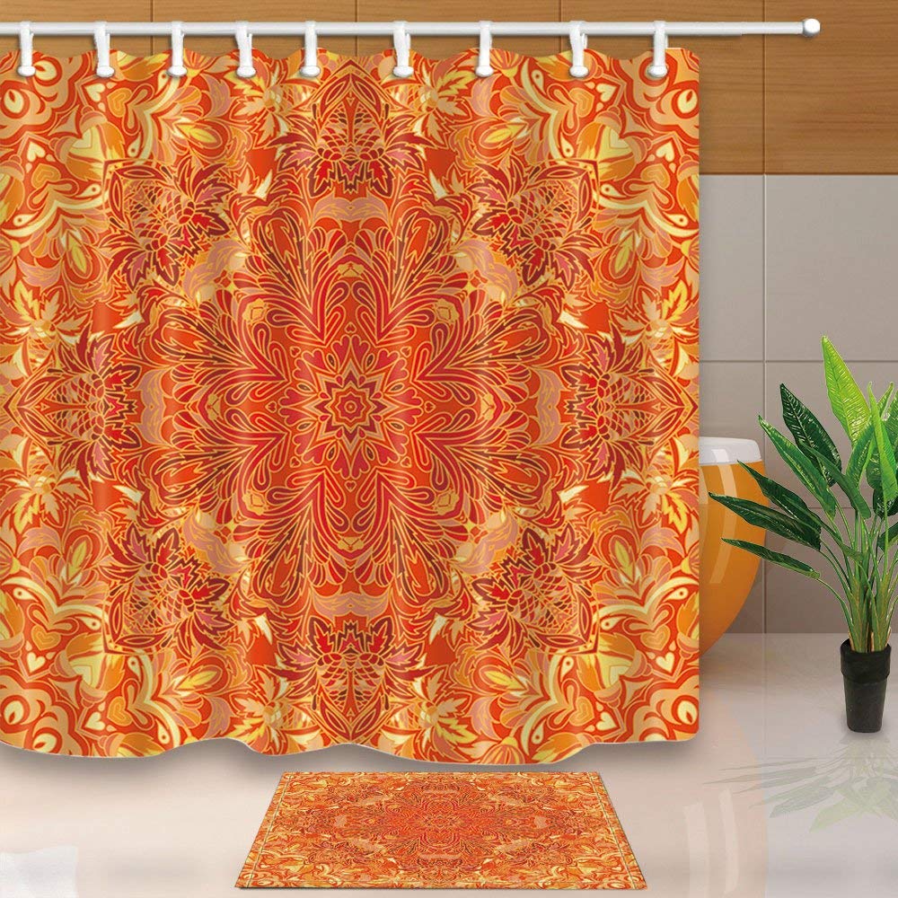 BPBOP Orange Wallpaper Lover Vector Flower Pattern Shower Curtain 66x72