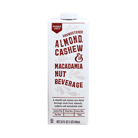 Pack of 2 - Tjs Unsweetened Almond, Cashew & Macadamia Nut Beverage 32 Fl Oz Packaging May Vary