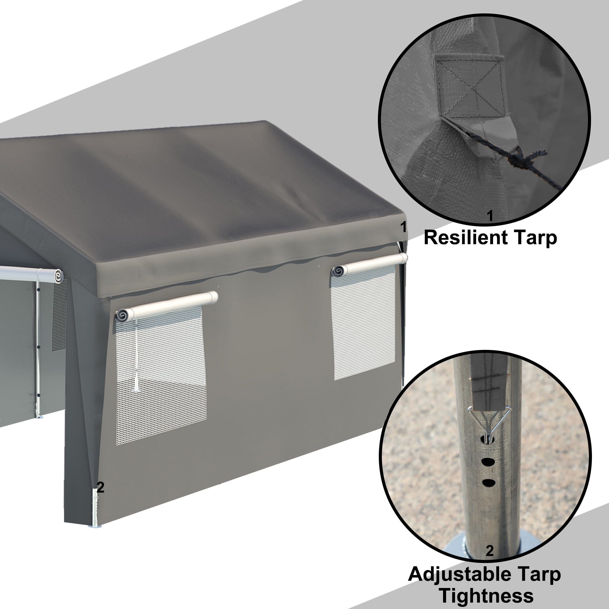 Seizeen 122.40 x 233.40 x 109.00 inches Gray Carport