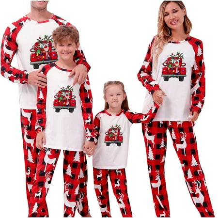 

Dadaria Matching Pajamas for Family Parent-Child Warm Christmas Suit Printed Plaid Stitching Home Wear Pajamas Long-Sleeved Trousers Two-Piece Set(Kids) Red Kids 8Y