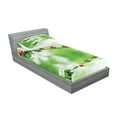 thumbnail image 2 of Ambesonne Nature Fitted Sheet & Pillow Sham Set, Ladybug on Water Image, Twin, Red Green, 2 of 2