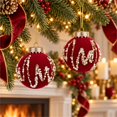 thumbnail image 6 of Burgundy Flocked Christmas Tree Ornaments with Pearl Rhinestone, Luxury Shatterproof Christmas Tree Decorations for Mantel Wreath, 2pcs, 6 of 6