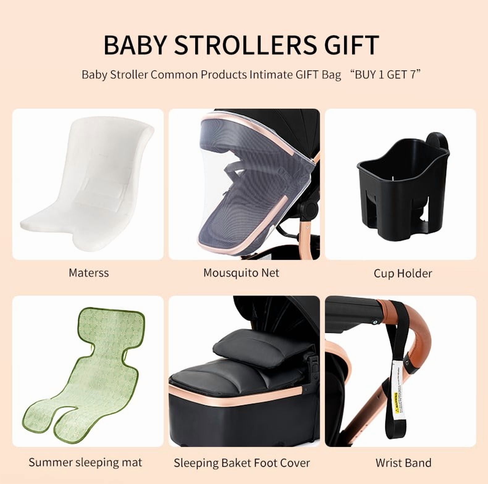 2-in-1 Baby Stroller,Convertible Toddler Stroller,Portable High Landscape Infant Pram with PU Leather,Storage Bag for Infant,Toddler,Unisex,Grey