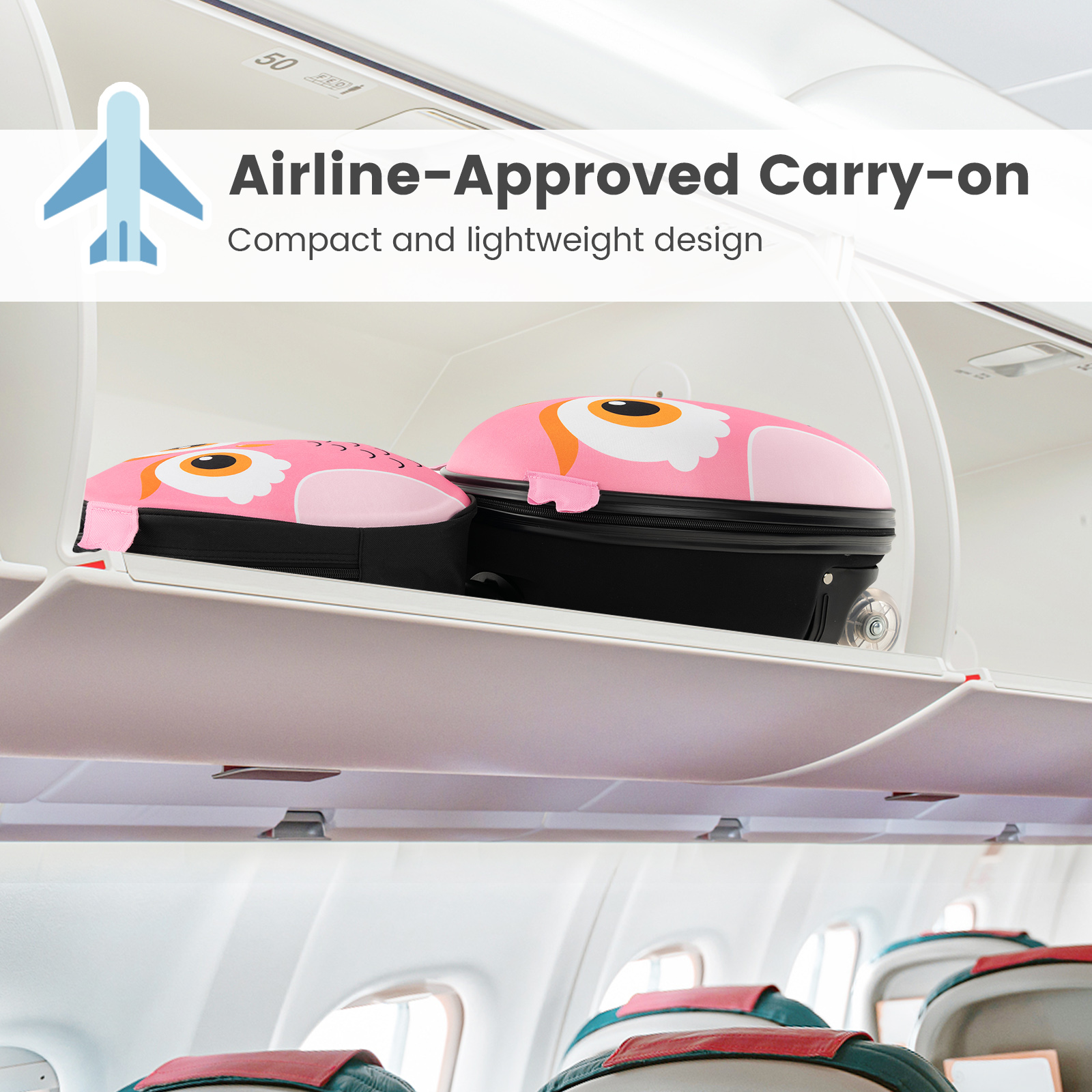 Infans 2PCS Kids Carry On Luggage Set 16" Owl Rolling Suitcase w/ 12" Backpack Travel