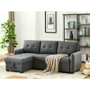 Infini Reversible Fabric Sleeper Sofa & Storage Chaise Set in Dark Gray