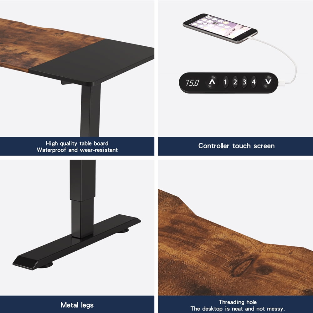 55" Electric Standing Desk,Office Table & Sit Stand Up with Adjustable Height,Rising Desks for Home Office,USB,LED,4 Programmable Memory Buttons (Black+Brown)