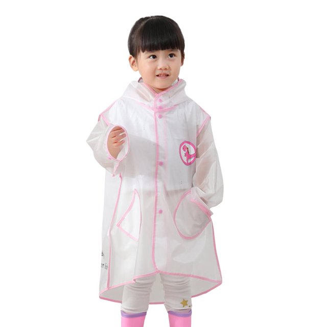Children‘s Boys Girls Dinosaur Rainbow Printed Button Rain Jacket Hooded Windproof Raincoat