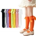 thumbnail image 2 of LYMAYTER Girls Flower Knee High Socks 2 Pairs for Kids Toddler Cotton Mid-Calf Sock Spring Fall winter Stacked Socks for 3-12 Years, 2 of 10