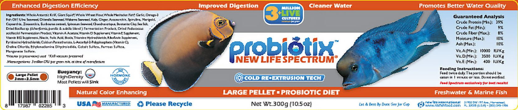 New Life Spectrum Probiotix Large Fish Food Pellets for Enhanced Digestion, 300 g