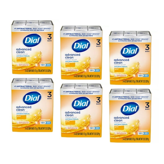 Dial Antibacterial Deodorant Soap Bar, Gold, 4 oz bars, 3 ea (Pack of 6)