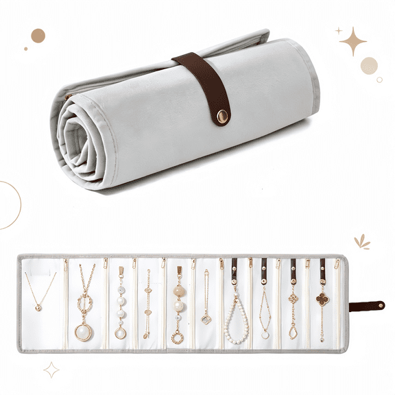 Velvet Travel Jewelry Organizer Roll, Portable Multi-Layer Storage Bag for Necklaces Earrings Rings, Foldable Rollup Case for Women, Gift for Mom