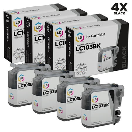 Brother Mfc 495cw Printer Ink LD © Set of 4 Ink Cartridges: 4 of LC103BK Black Compatible with Brother LC103 for the MFC J245, J285DW, J450DW, J470DW, J475DW, J650DW, J6520DW, J6720DW, J6920DW, J870DW, J875DW Printers ()