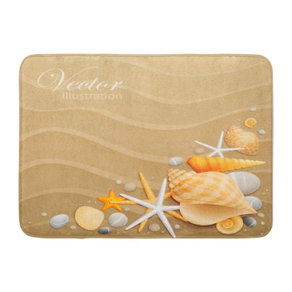 SIDONKU Beige Sea Shells and Starfishes on Sand Beach Summer Seashell Starfish Doormat Floor Rug Bath Mat 23.6x15.7 inch