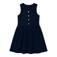 thumbnail image 4 of hotojiny Girls Solid Sleeveless Jumper Dress Button Decorative Pinafore Dress Kids Casual A-Line Tank Dress Back-to-School(Navy,5-6 Years), 4 of 8