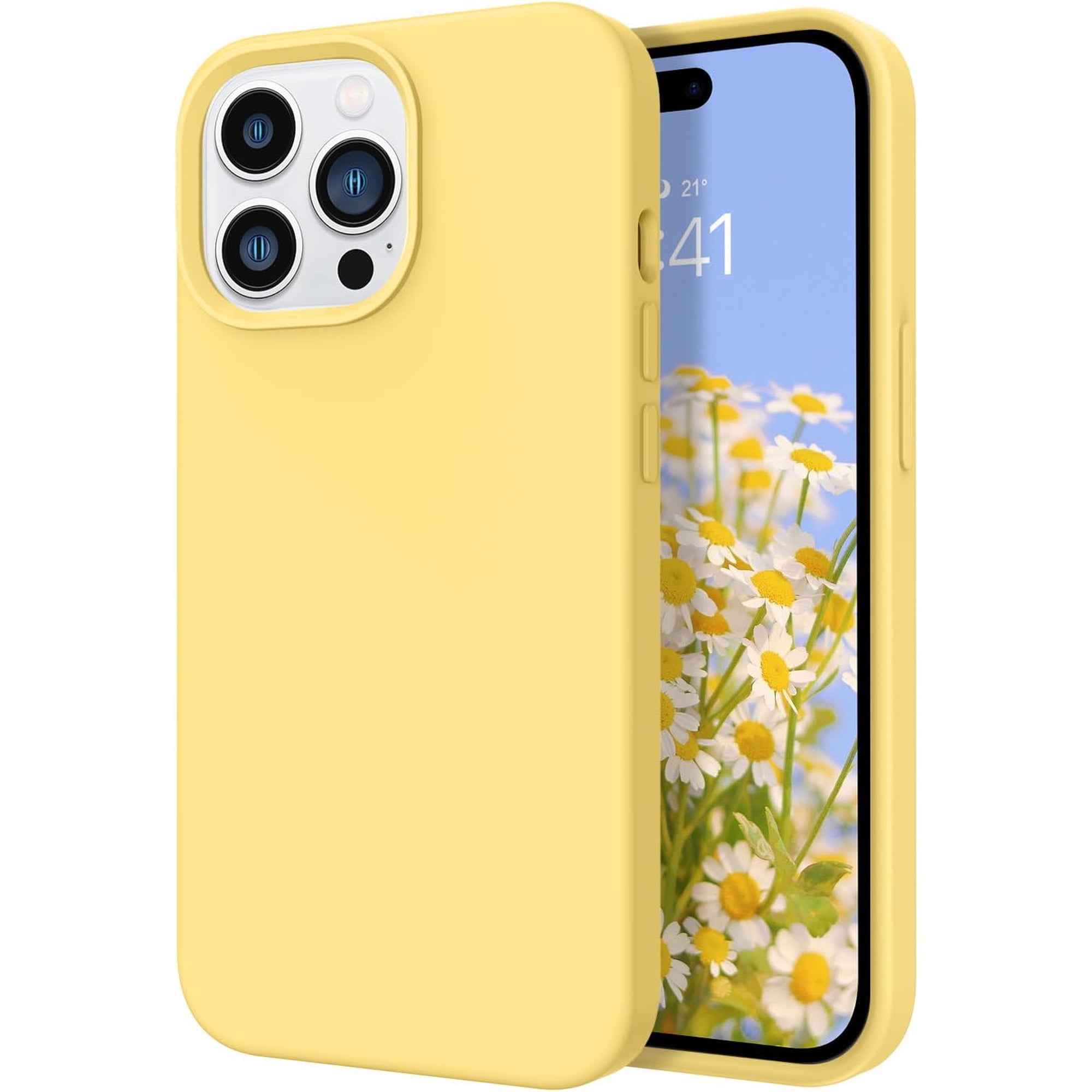 for iPhone 14 Pro Case Liquid Silicone Soft Gel Rubber Microfiber Lining Cushion Cover ShockProof Protective Phone Case for iPhone 14 Pro(6.1 inch)-Yellow