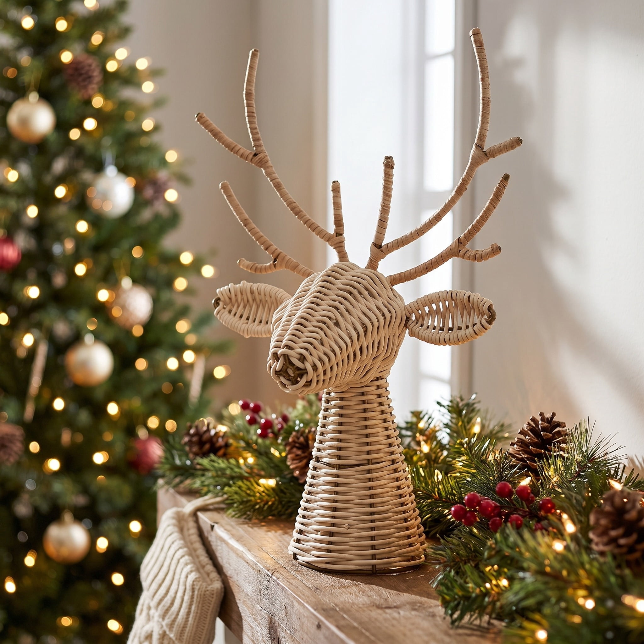 Rattan and Metal Woven Reindeer Christmas Decoration, Brown, 14", by Holiday Time
