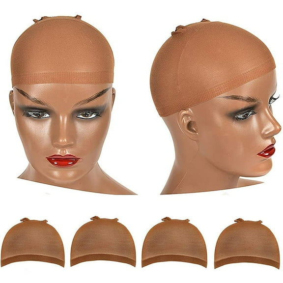 4 pieces Brown Stocking Wig Caps Stretchy Nylon Wig Caps for Women Wig Cap for Lace Front Wig