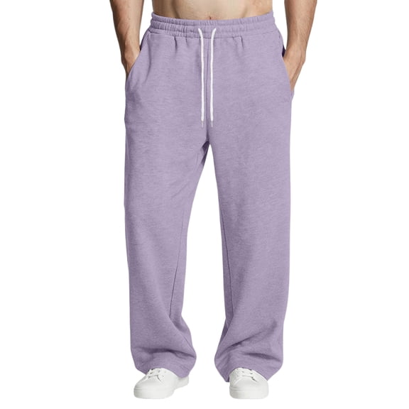 GrmtClth Baggy Sweatpants Men Loose Fit Open Bottom Sweatpants Casual Soft Comfy Elastic Waist Track Pants with Pockets Light Purple L