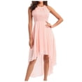 thumbnail image 2 of Dresses for Women Sleeveless Halter Lace Contrast Chiffon High Low Flowy Maxi Dress Wedding Guest Dress, 2 of 9