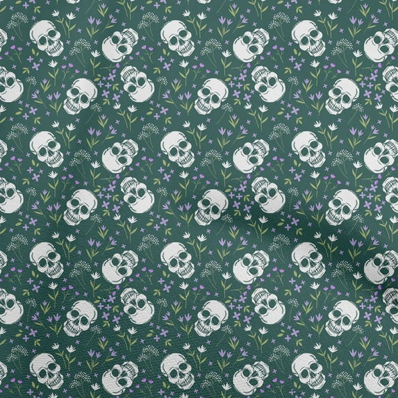 oneOone Cotton Flex Teal Green Fabric Skull Sewing Fabric By The Yard Printed Diy Clothing Sewing Supplies 40 Inch Wide