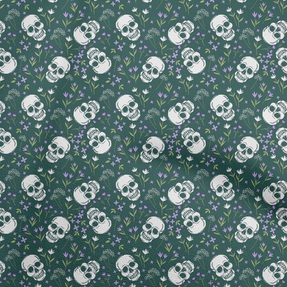 oneOone Polyester Spandex Teal Green Fabric Skull Quilting Supplies Print Sewing Fabric By The Yard 56 Inch Wide