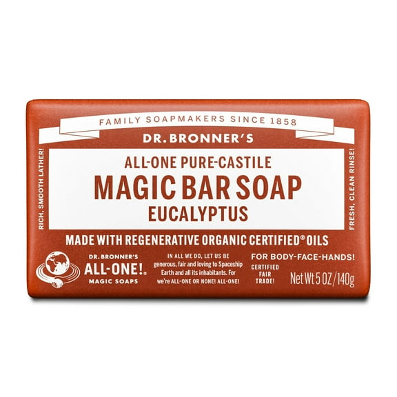 Dr. Bronner's Magic Bar Soap – Eucalyptus - Pure-Castile Soap - 5 oz - for face, body, hands