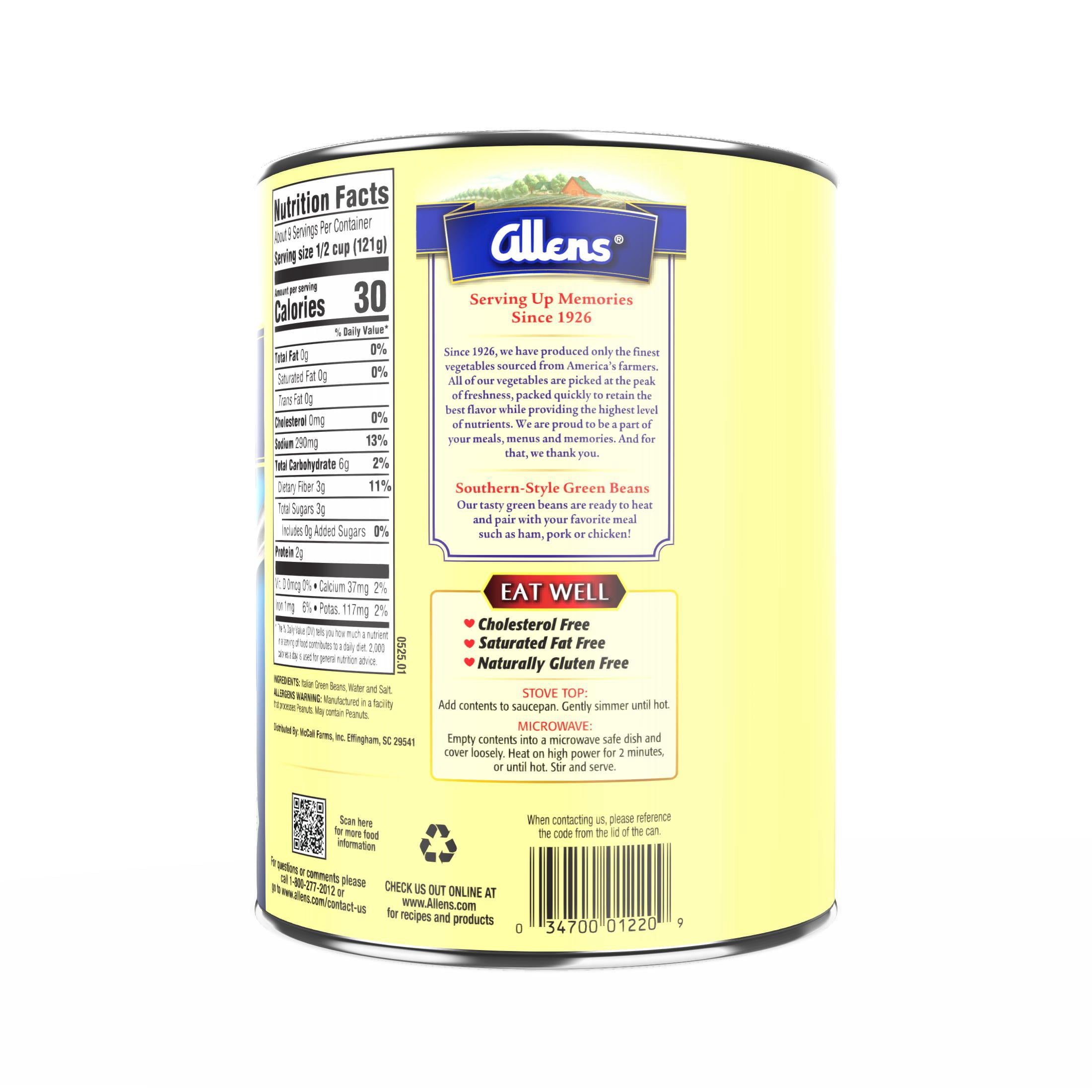 (4 pack) Allen's Italian Green Beans, Canned Vegetables, 38 oz Can