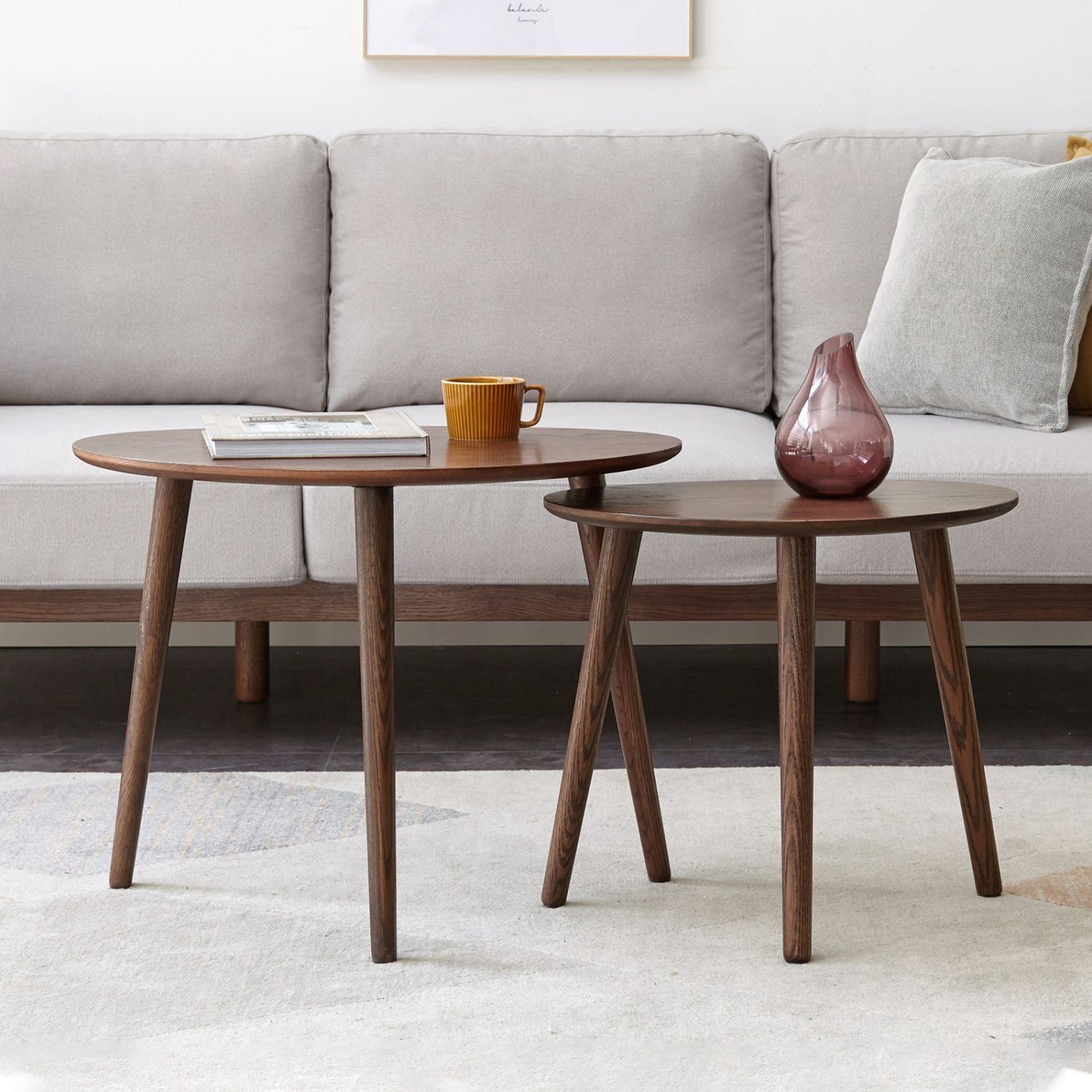 Asteroutdoor Solid Oak Wood Coffee Table, Oval Center Table, Natural Wood Finish, 33.46 x 22.83 x 15.75 in