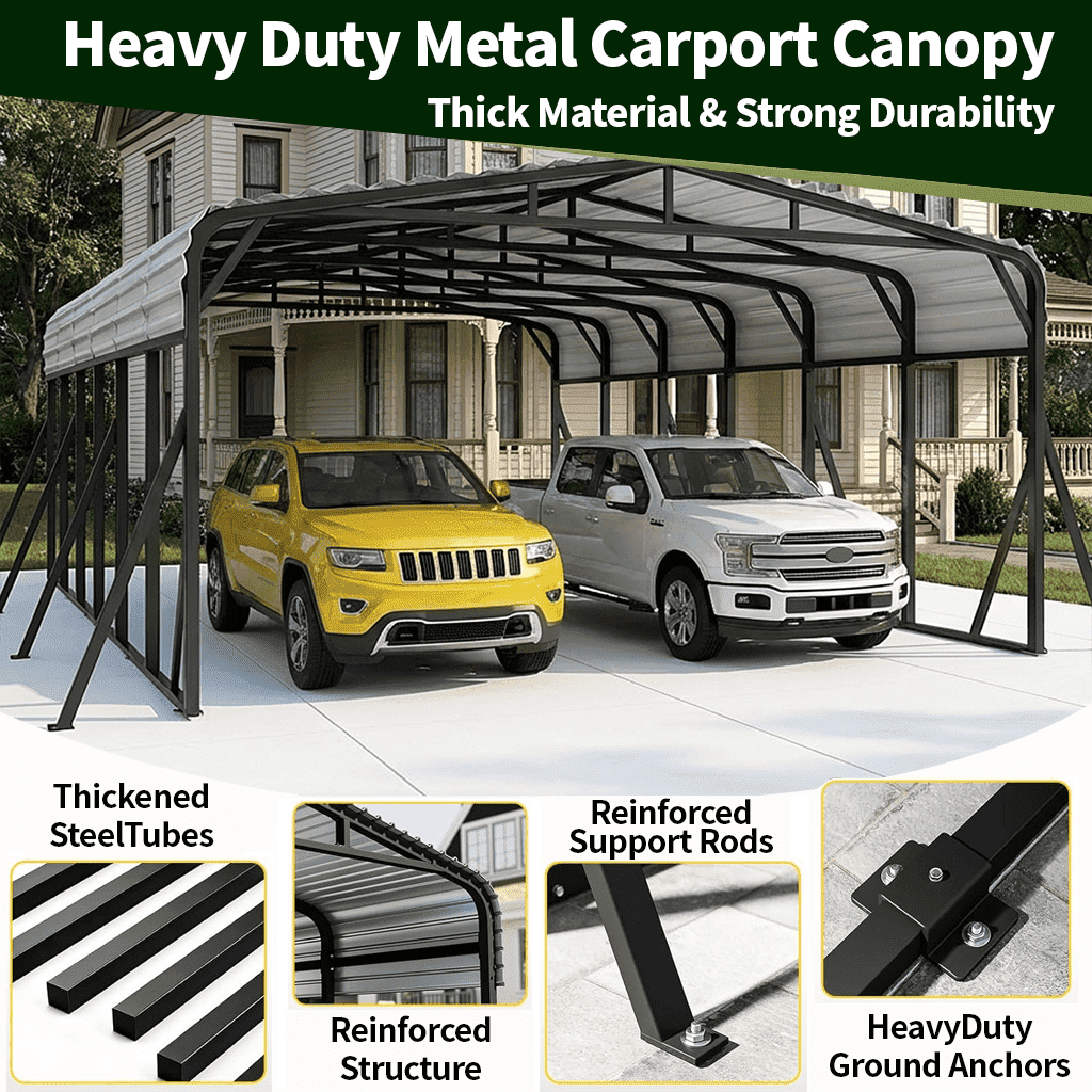 20x30FT Heavy Duty Metal Carport | Snow-Load Resistant Iron Roof | All-Weather Shelter for Cars, Trucks, Boats & Equipment | Quick Assembly | WUKHG