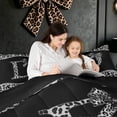 thumbnail image 4 of Meiyoeat Leopard Print Bow D Letter Full Size Comforter Sets for Girls Women, Fashion Boho Gemstones Bedding Comforter Set, Black Grey, Black Reversible, 3pcs, 4 of 6