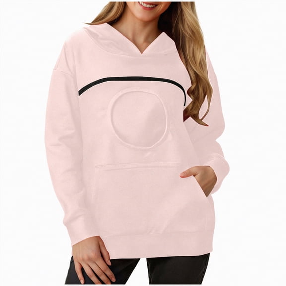 mgoYE Unisex Big Pouch Hoodie Long Sleeve Pet Cat Dog Carrier Sweatshirt(Pink,L)