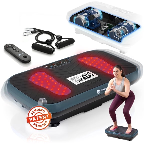 Lifepro VibraRed Low-Impact Vibration Plate Exercise Machine with Red Light Therapy, 1–99 Speed Levels, Preset Programs, and Resistance Bands – Jade