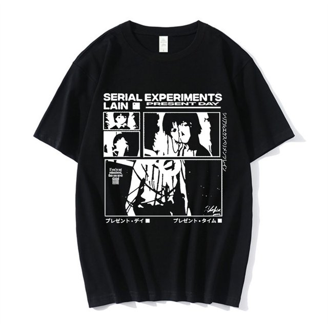 Camiseta de Anime japonés con estampado de serie de experimentos Lain ropa de calle de gran tamaño Hip Hop Manga Sci Fi Manga corta Unisex