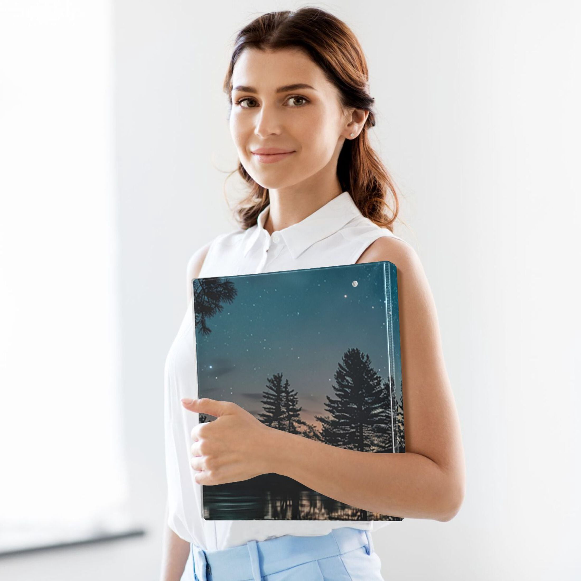 Strarry Sky Lake 3 Ring Binders 1.5 inch Hardcover File Folders with Interior Pockets A4 Size Organizer for School Office Hospital