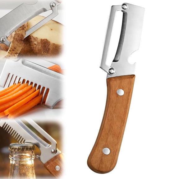 2026 Upgrade Vegetable Peeler and Julienne Peeler Set, Stainless Steel Vegetable Peelers for Kitchen with Wood Handles and Bottle Opener, 2-Pcs Multifunctional Vegetable Peeler Set