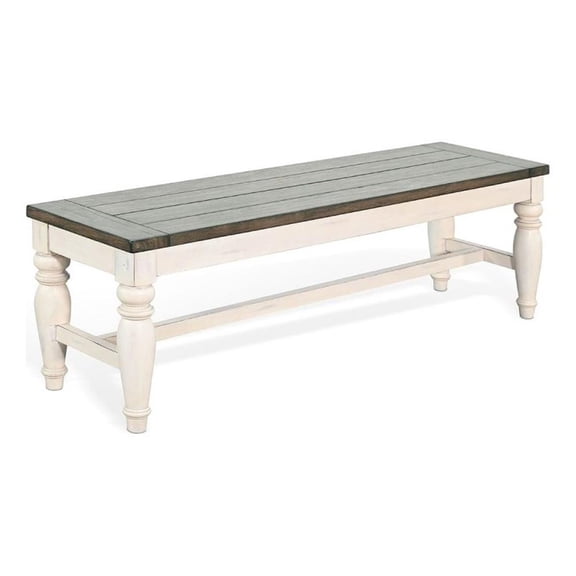 Benjara Dean Dining Bench- 52" Brown Plank Seat- White Solid Wood