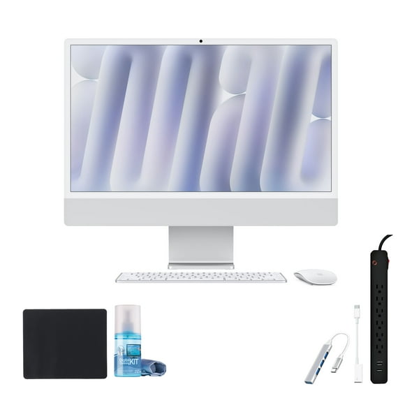 Apple iMac 24" M4 8-Core CPU 16Gb 256Gb SSD - Silver + 6-Outlet Surge Protector + Mouse Pad + More