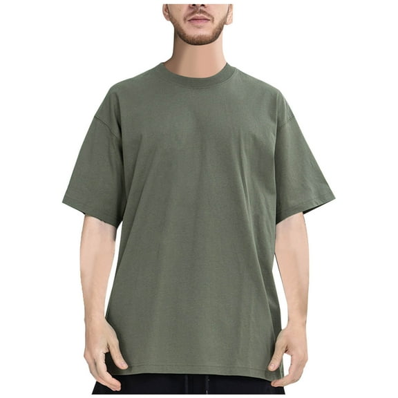AHTJRT Men's Casual Oversized T Shirt Lightweight Loose Fit Stylish Round Neck Tees Army Green L