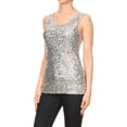 thumbnail image 3 of Womens Sparkle & Shine Glitter Sequin Embellished Sleeveless Round Neck Tank Top, Silver, Small, 3 of 5