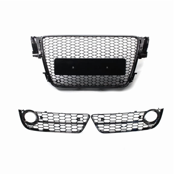 Ladcaser Honeycomb Front Grill Fog Light Grille Covers Compatible for Audi A5 B8 8P0 2008-2012, OE: 8T0807681, 8T0807682