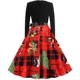 thumbnail image 5 of Jacenvly Holiday Dresses for Women Christmas Long Sleeve Christmas Printed Cocktail Dresses Crewneck Mid-Length Skirts Fashion New Style Christmas Women'S Vintage Gown Red, 5 of 9