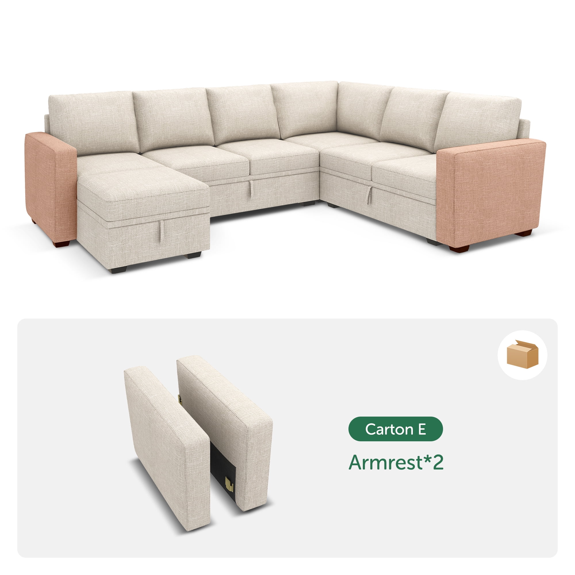 HONBAY Pair of Armrests for Modular Sectional Sleeper Sofa, Linen Beige