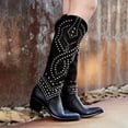 thumbnail image 2 of Botas occidentales negras con remaches a la moda, botas de mujer talla 43, botas de vaquera con tacón grueso, botas hasta la rodilla 2024 para zapatos femeninos, 2 of 5